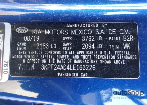 2020 Kia Forte Lxs from USA, damaged, VIN 3KPF24AD4LE163226